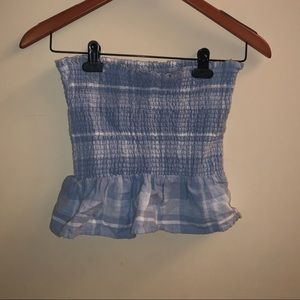 strapless dainty light blue flared top